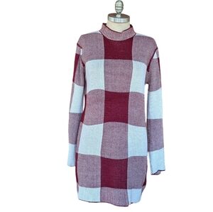 Shein Burgundy Plaid Sweater Dress Tunic - Women's Medium